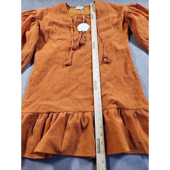 Storia Peasant Shift Dress Size Small Burnt Orange Tunic Shift Bell Sleeve New - Picture 10 of 12
